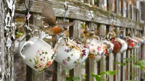 En avril, ces vieilles tasses sur la clôture aident les oiseaux et protègent votre potager